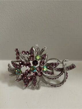 Pink Crystal Floral Brooch